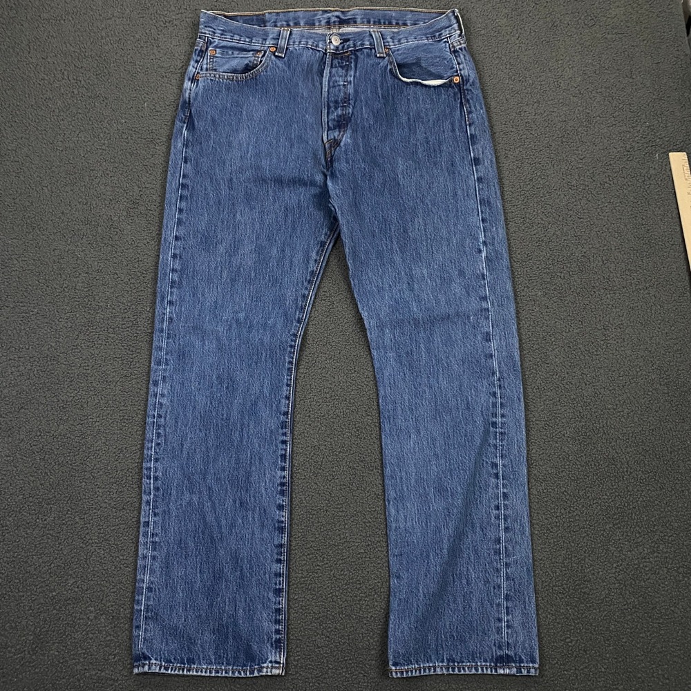 Vintage Y2K Levis 501 Jeans FITS 34x32 Blue Button Fly Classic Denim Red Tab